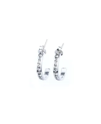 Crystal Birthstone Semi-Hoop Earrings Sterling Silver