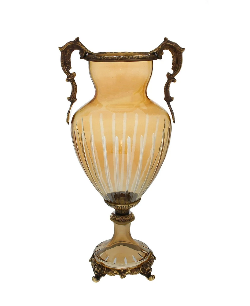 Amber Crystal and Brass Vase