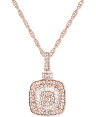 Diamond Baguette Square Cluster 18" Pendant Necklace (1/2 ct. t.w.) 14k Gold ,14k White or Rose