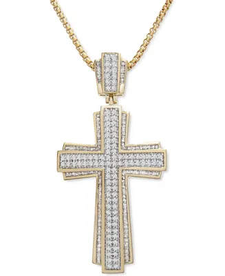 Men's Cross 22" Pendant Necklace (1 ct. t.w.) 14k Gold-Plated Sterling Silver Or