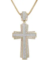 Men's Cross 22" Pendant Necklace (1 ct. t.w.) 14k Gold-Plated Sterling Silver Or