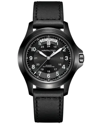 Hamilton Men's Swiss Automatic Khaki Field King Black Leather Strap Watch 40mm