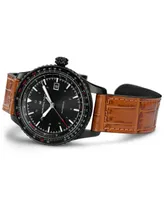 Hamilton Men's Swiss Automatic Khaki Aviation Converter Brown Leather Strap Watch 42mm