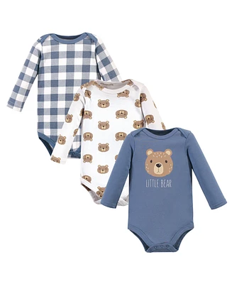Hudson Baby Boys Cotton Long-Sleeve Bodysuits 3pk Bear