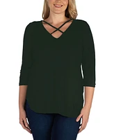 Women's Plus Size Criss Cross Detail Tunic Top