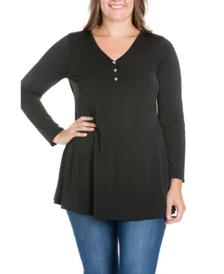 Women's Plus Flared Long Sleeves Henley Tunic Top