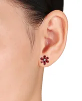 Garnet and Diamond Accent Floral Stud Earrings