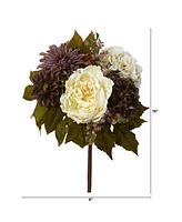 Peony, Hydrangea and Dahlia Artificial Flower Bouquet, Set of 2