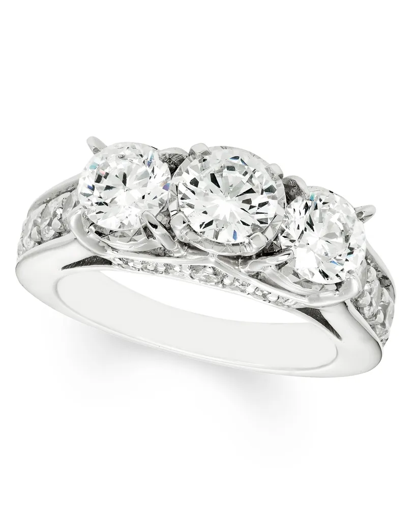 3 Carat Diamond 3-Stone Ring in 14K White Gold