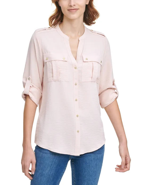 Calvin Klein Knit Combo Button Down Shirt - Macy's