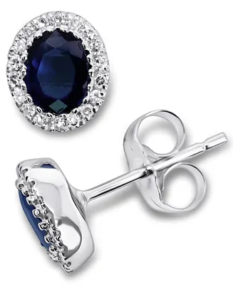 Sapphire (7/8 ct. t.w.) & Diamond (1/10 ct. t.w.) Oval Stud Earrings in 14k White Gold
