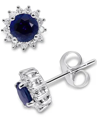 Sapphire (7/8 ct. t.w.) & Diamond (1/5 ct. t.w.) Halo Stud Earrings in 14k White Gold