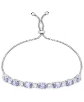 Diamond Accent Simulated Tanzanite Oval Bolo Adjustable Bracelet in Silver Plate