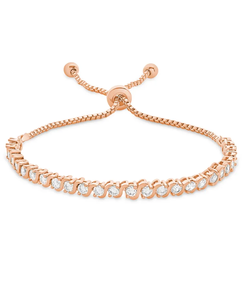 Cubic Zirconia "S" Link Bolo Adjustable Bracelet in Rose Gold Plate