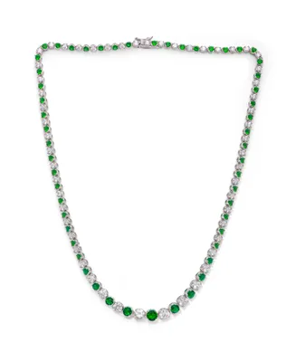 Simulated Emerald Round Link Graduated Necklace in Silver Plate