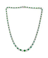 Simulated Emerald Round Link Graduated Necklace in Silver Plate