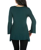 24Seven Comfort Apparel Women Swing High Low Bell Sleeve Tunic Top