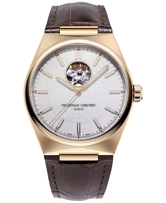 Frederique Constant Men's Swiss Automatic Highlife Heart Beat Brown Leather Strap Watch 41mm