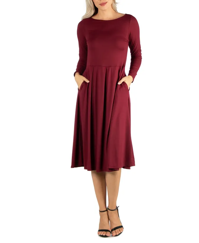 24seven Comfort Apparel Women's Midi Length Fit and Flare Dress