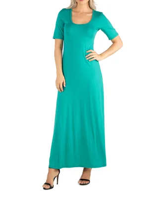 24seven Comfort Apparel Women's Casual Maxi Dress with Sleeves