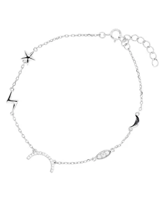 Cubic Zirconia Assorted Charms Bracelet in Sterling Silver (Also in 14k Gold Over Silver)