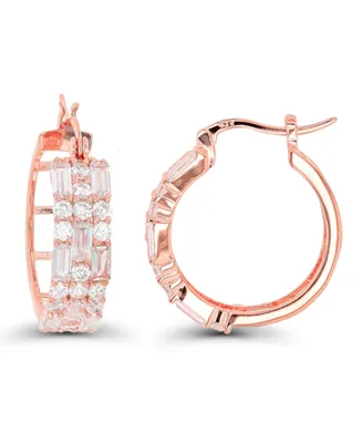 Macy's Cubic Zirconia 14k Rose Gold Round and Baguette Hoop Earrings (Also Over Silver or Silver)
