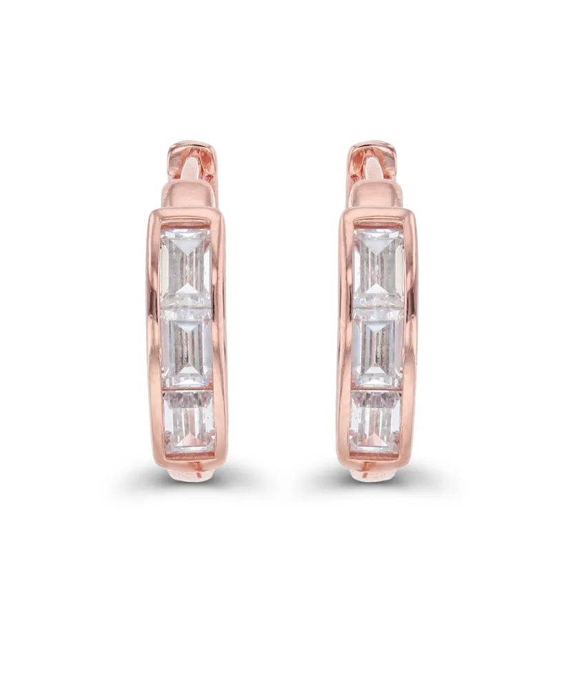 Macy's Cubic Zirconia Baguette Cut Huggie Earrings Sterling Silver (Also 14k Gold Over or Rose Silver)