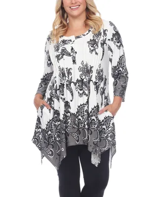 White Mark Women's Plus Size Floral Printed Tunic Top