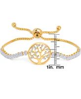 Diamond Accent Tree of Live Adjustable Bolo Bracelet Gold Plate or Silver