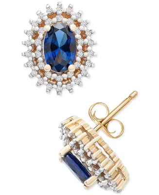 Sapphire (5/8 ct. t.w.) & Diamond (1/4 ct. t.w.) Halo Stud Earrings in 14k Gold