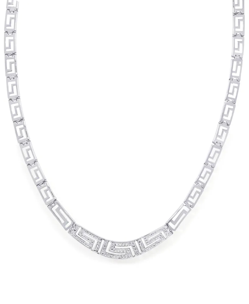 Macy's Diamond Accent Greek Key Necklace in Silver Plate