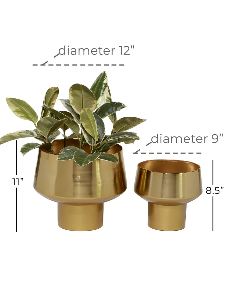 Decorative Metal Cup Shaped Planters with High Shine Finish, Set of 2 - Gold
