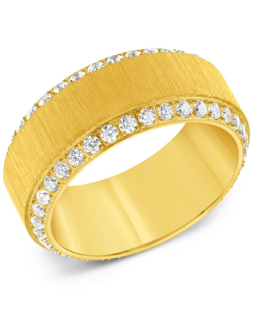 Men's Cubic Zirconia Textured Band Yellow Ion-Plated Stainless Steel - Gold