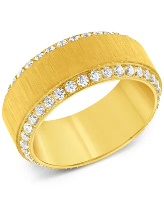 Men's Cubic Zirconia Textured Band Yellow Ion-Plated Stainless Steel - Gold
