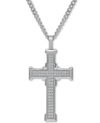 Men's Cubic Zirconia Large Cross 24" Pendant Necklace in Stainless Steel