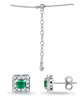 Giani Bernini Lab Grown Green Quartz and Cubic Zirconia Halo Square Pendant and Earring Set, 3 Piece