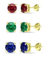 Giani Bernini Lab Grown Green Quartz, Lab Grown Ruby and Simulated Blue Sapphire Stud Earring Set