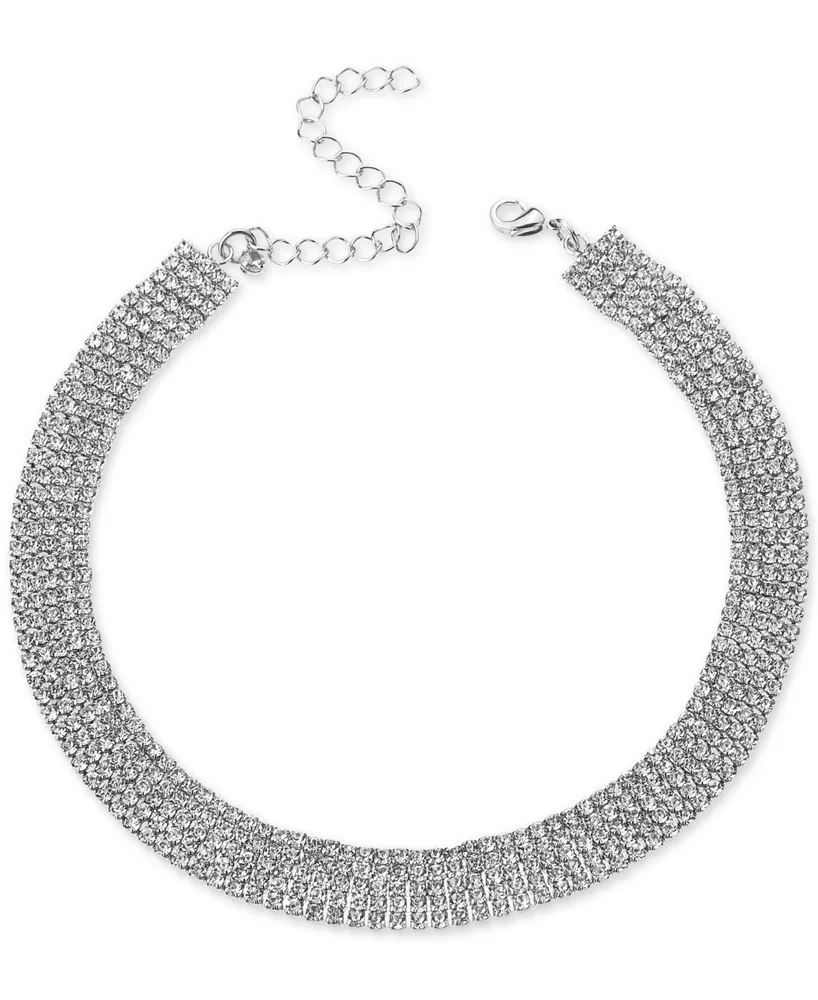 I.n.c. International Concepts Silver-Tone Rhinestone Wide Choker Necklace, 13" + 3" extender