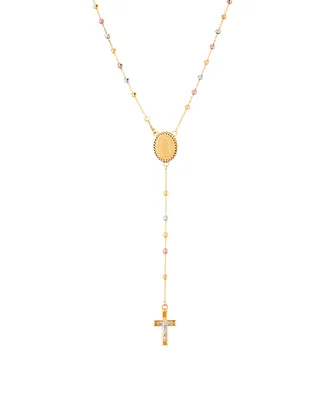 Polished Diamond Cut Rosary with Moonbeads in 14K Yellow, White and Rose Gold. - Tri
