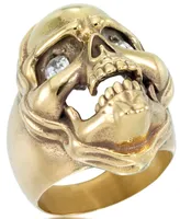 Andrew Charles by Andy Hilfiger Men's Cubic Zirconia Skull Ring Yellow Ion-Plated Stainless Steel