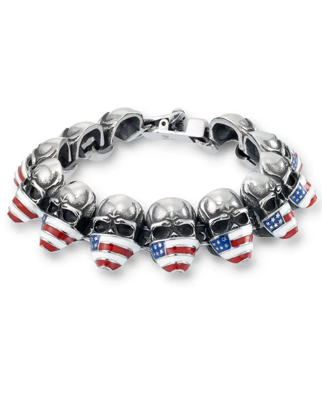 Men's Stainless Steel Skull Black Leather Rope Bracelet