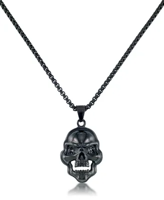Andrew Charles by Andy Hilfiger Men's Cubic Zirconia Signature Skull 24" Pendant Necklace Black Ion-Plated Stainless Steel (Also available Gold