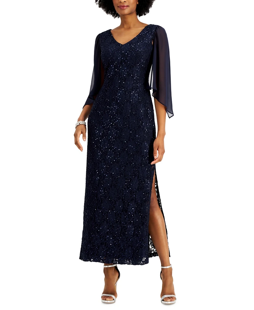 Connected Petite Sequin Lace Gown