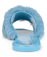 Journee Collection Women's Dusk Faux Fur Band Slide Sandals