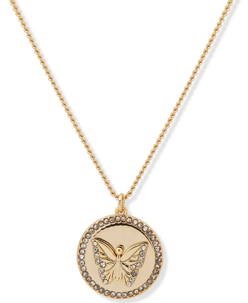 Dkny Gold-Tone Pave Butterfly Pendant Necklace, 16" + 3" extender