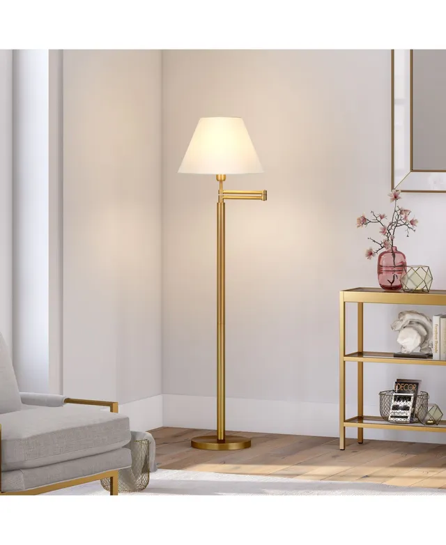 Hudson & Canal Moby Swing Arm Floor Lamp with Drum Shade - Gold