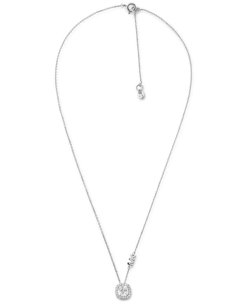 Michael Kors Silver-Tone Halo Crystal Pendant Necklace, 16" + 2" extender