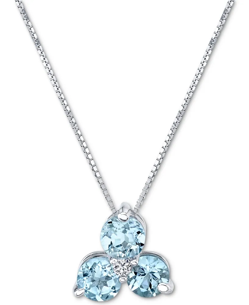 Aquamarine (3/4 ct. t.w.) & Diamond Accent Flower 18" Pendant Necklace in 14k White Gold