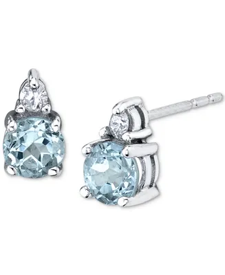 Aquamarine (1-1/5 ct. t.w.) & Diamond (1/3 ct. t.w.) Stud Earrings in 14k White Gold