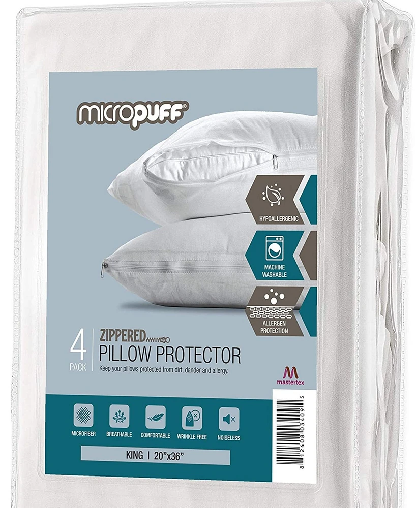 Micropuff Breathable Microfiber Pillow Protector with Zipper – White (4 Pack